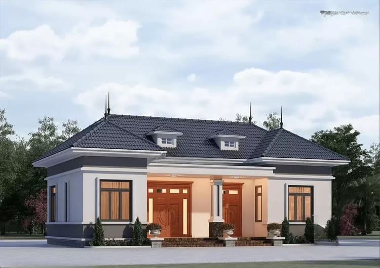 Mẫu nhà cấp 4 mái Nhật 4 phòng ngủ hiện đại với màu sắc trang nhã, tinh tế