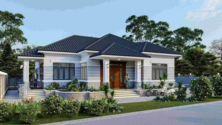 Nhà cấp 4 mái Nhật 4 phòng ngủ có sân vườn đẹp, trong lành