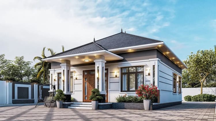 Mẫu nhà cấp 4 mái Nhật 4 phòng ngủ có sân vườn sinh hoạt rộng rãi