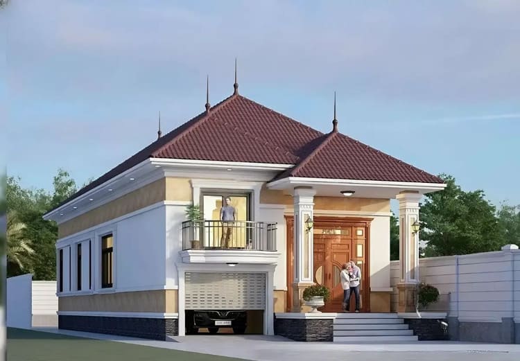 Mẫu nhà cấp 4 mái Nhật 4 phòng ngủ có gác lửng mở rộng không gian sử dụng