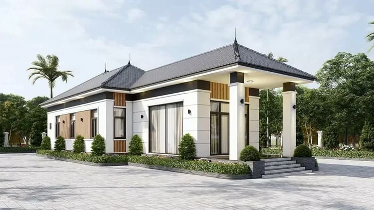 Mẫu nhà cấp 4 mái Nhật 4 phòng ngủ 1 phòng thờ trang nghiêm
