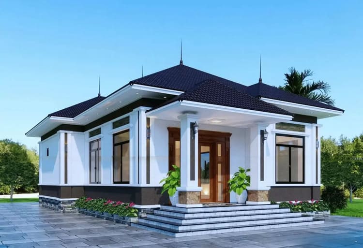 Mẫu nhà cấp 4 mái Nhật 4 phòng ngủ 100m2 có sân vườn rộng rãi