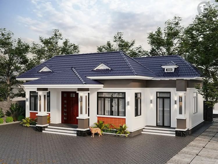 Mẫu nhà cấp 4 mái Nhật 4 phòng ngủ 100m2 sử dụng cửa nhôm siêu mỏng đón sáng tự nhiên