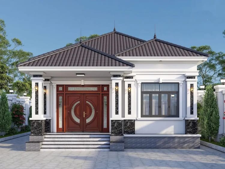 Mẫu nhà cấp 4 mái Nhật 4 phòng ngủ hiện đại, tiện nghi