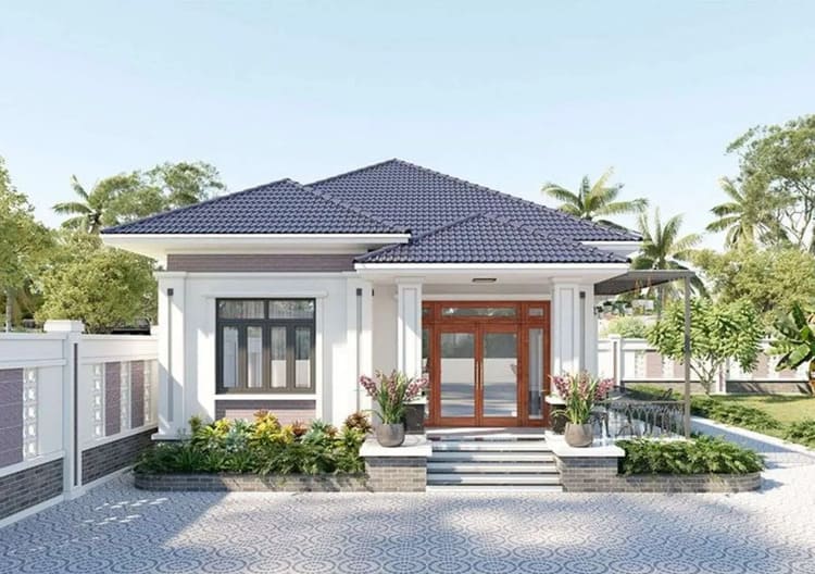 Nhà cấp 4 mái Nhật 4 phòng ngủ kết hợp khoảng sân hoa nhỏ xinh đẹp