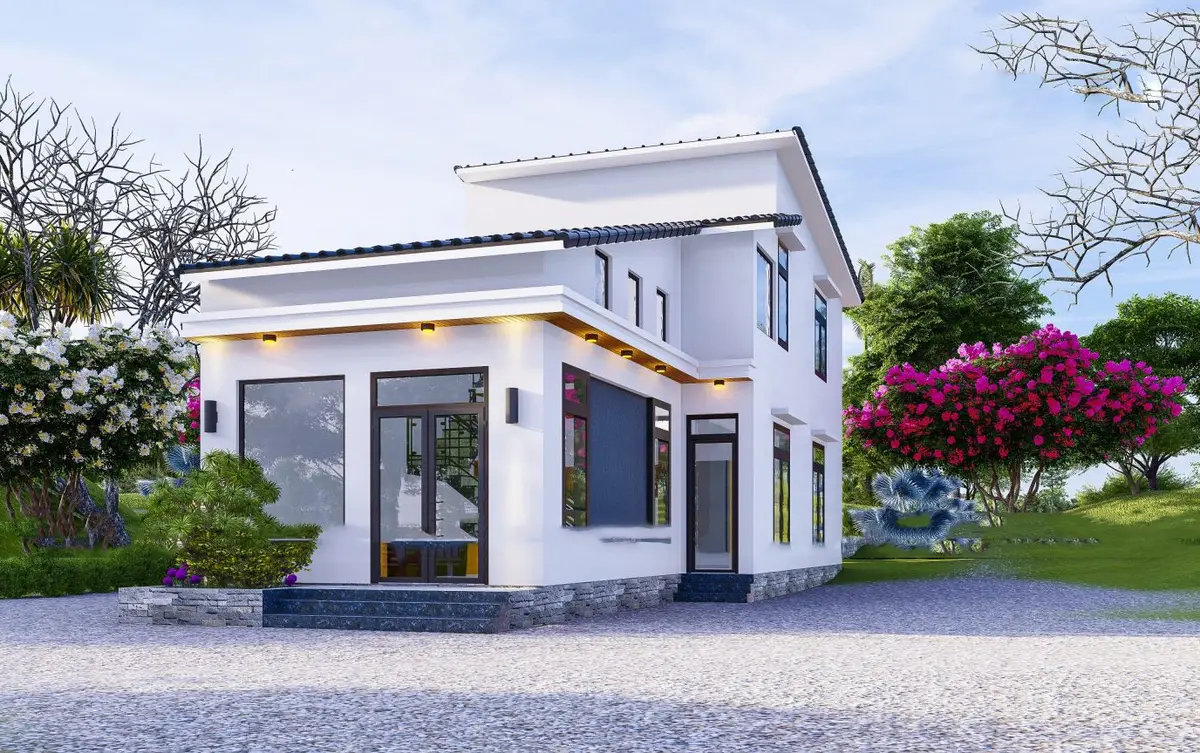 Tham khảo mẫu nhà cấp 4 gác lửng 3 phòng ngủ kết hợp sân vườn.