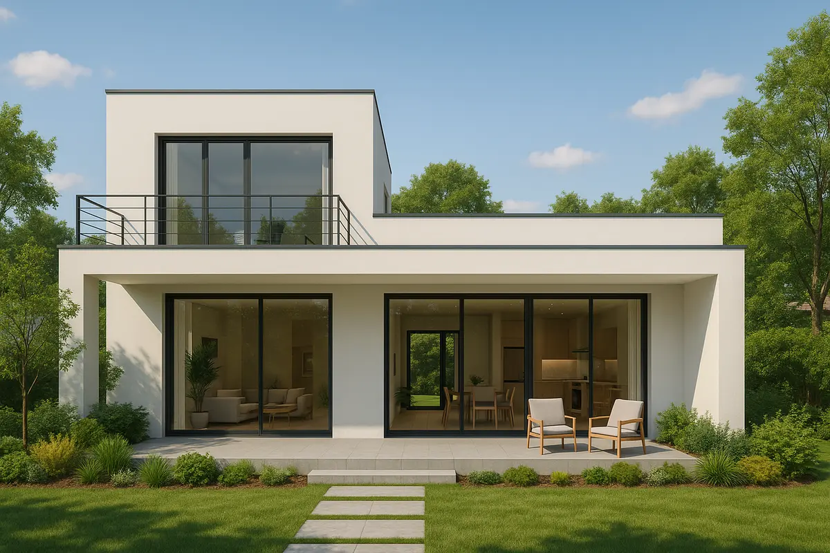 Thiết kế mái bằng tạo cảm giác vuông vắn, chắc chắn nhà cấp 4 gác lửng 3 phòng ngủ