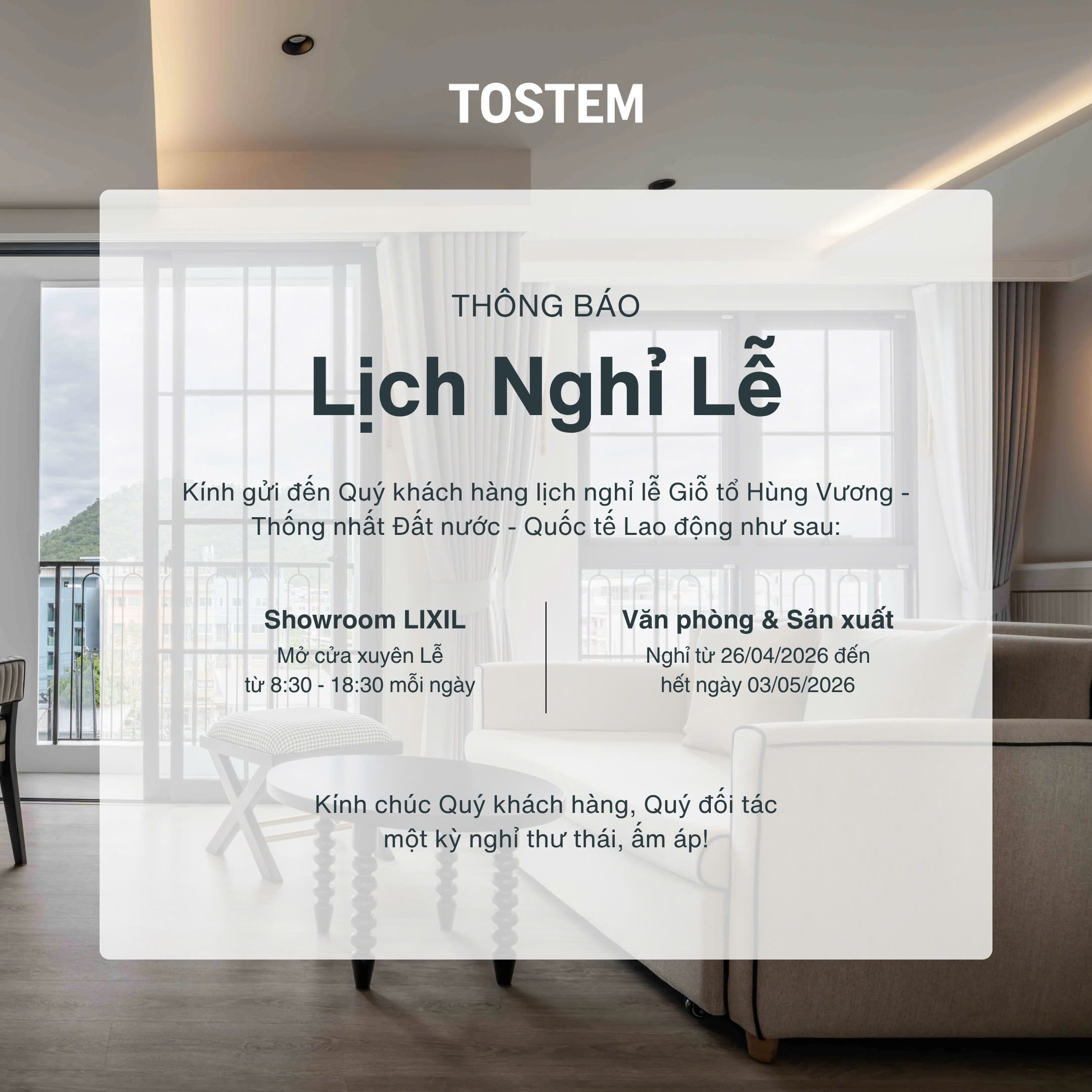 [THÔNG BÁO] LỊCH NGHỈ LỄ GIỖ TỔ HÙNG VƯƠNG VÀ ĐẠI LỄ 30/4 – 1/5