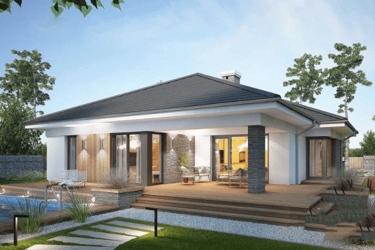 Mẫu nhà vườn mái Thái hiện đại với hệ thống cửa nhôm kính