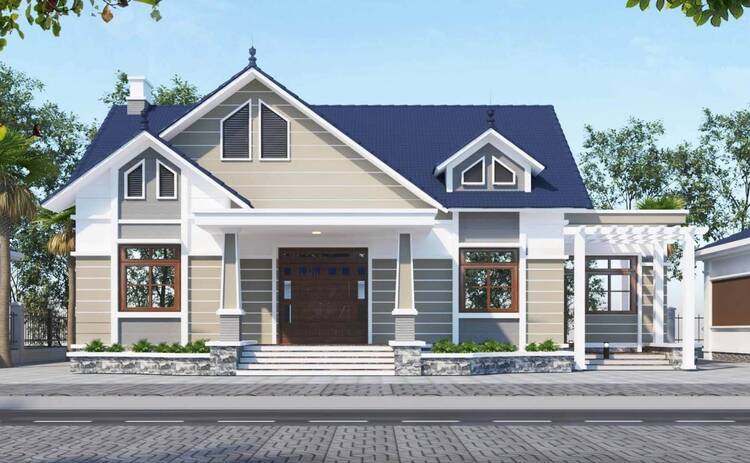 Mẫu nhà mái Thái 1 tầng được thiết kế theo kiến trúc hiện đại