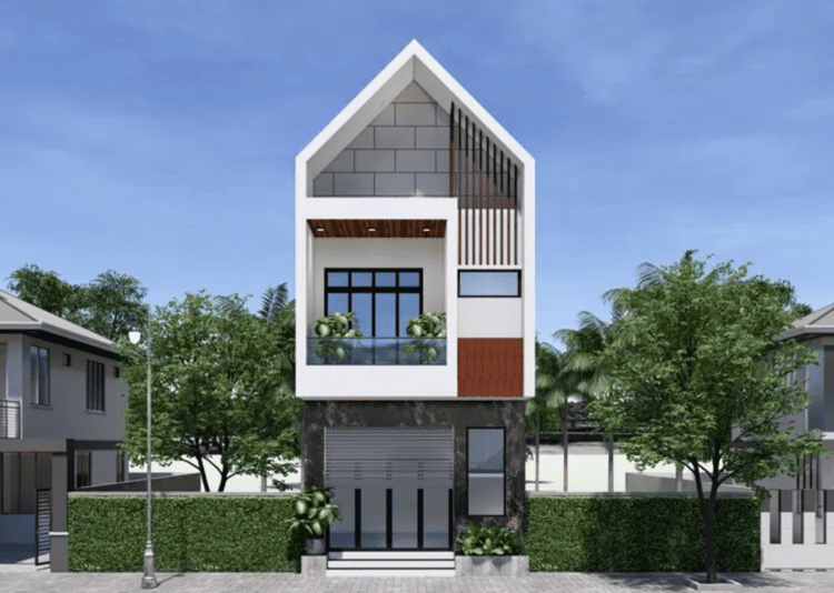 Nhà 2 tầng thiết kế hiện đại với mái chóp tạo điểm nhấn