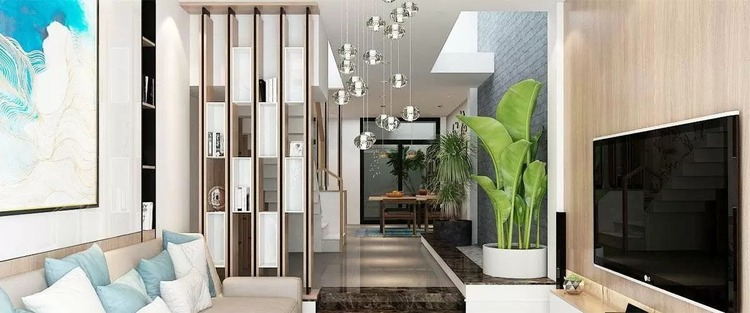 Vách ngăn phòng khách và bếp nhựa giữ sự riêng tư cần thiết mà vẫn gắn kết hài hòa với tổng thể