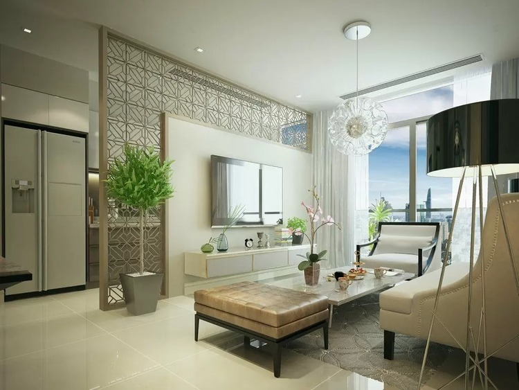 Vách ngăn phòng khách và bếp bằng sắt tuyệt đẹp không gian mở