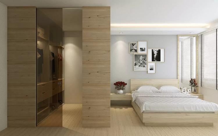 Vách ngăn phòng ngủ đẹp bằng gỗ công nghiệp đơn giản, độ bền cao