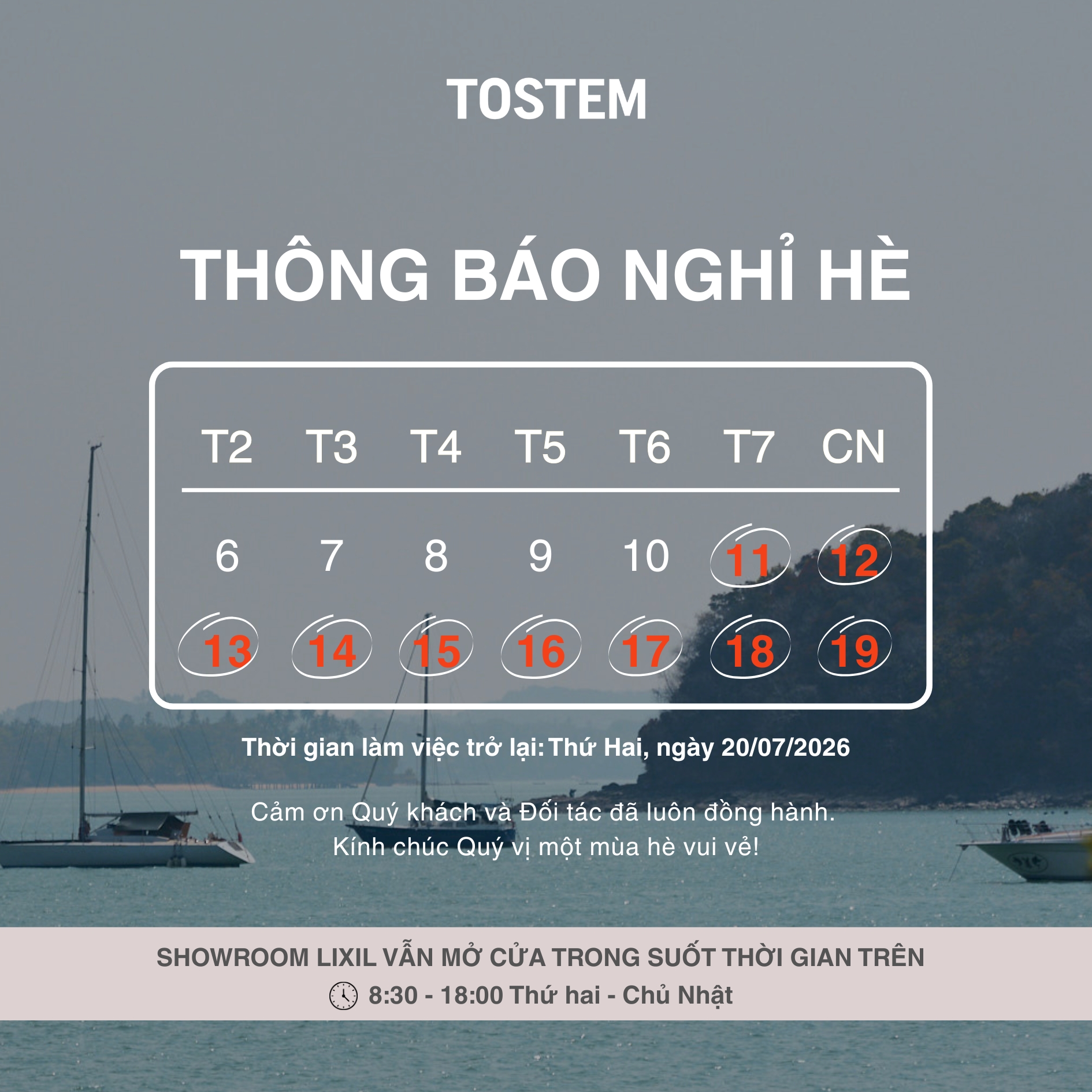 [THÔNG BÁO] LỊCH NGHỈ HÈ NĂM 2026 – LIXIL VIỆT NAM