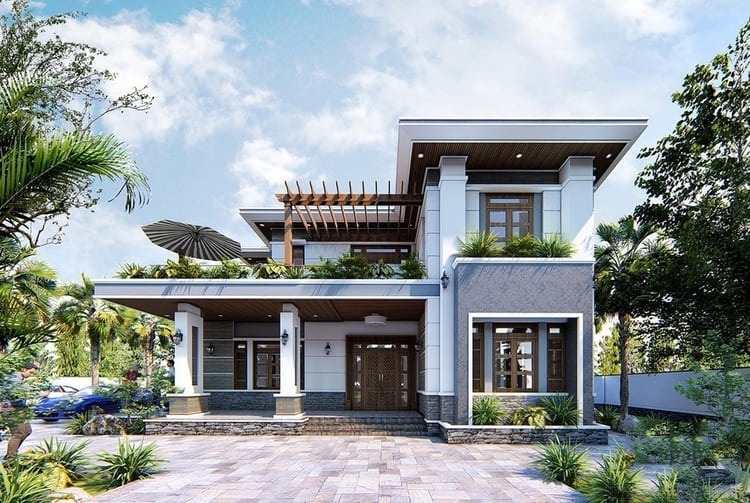 Biệt thự 2 tầng hiện đại tách biệt rõ khu sinh hoạt và nghỉ ngơi, đảm bảo sự riêng tư