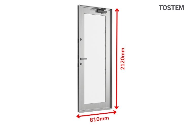 Kích thước cửa đi chính 1 cánh nhôm kính thông dụng là 810×2120