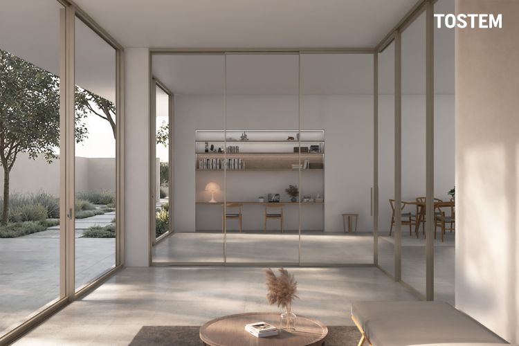 Cửa đi trượt treo góc IN16 di chuyển mượt mà, tạo điểm nhấn ấn tượng cho không gian nội thất