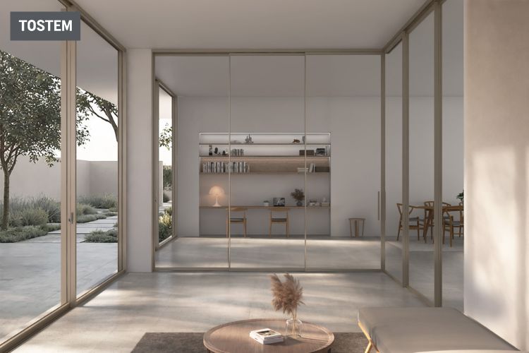 Cửa đi trượt treo góc IN16 di chuyển mượt mà, tạo điểm nhấn ấn tượng cho không gian nội thất