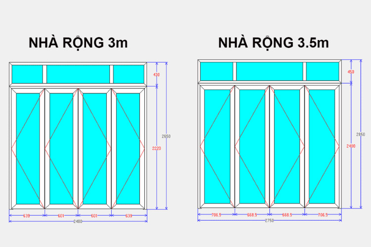 Kích thước cửa đi 4 cánh phổ biến