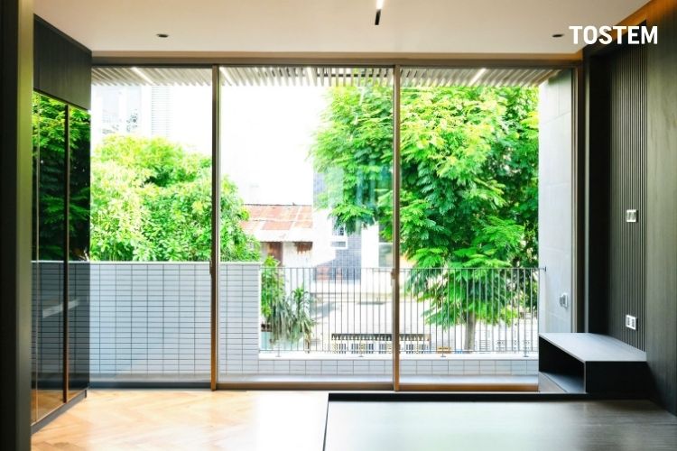 Cửa nhôm slim đẹp với thiết kế thanh nhôm thanh thoát, đón sáng tự nhiên