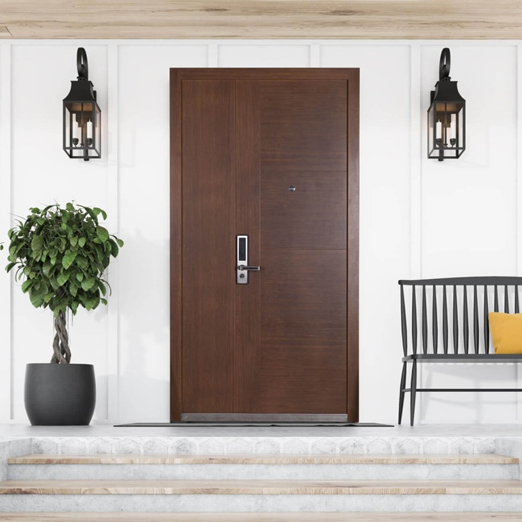 Cửa thép vân gỗ 2 cánh lệch đơn giản