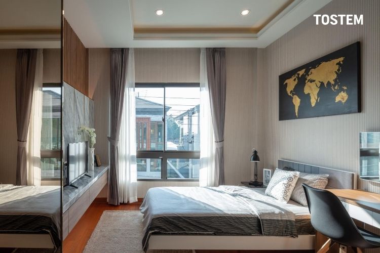 Cửa sổ lùa nhôm kính phòng ngủ TOSTEM cao cấp, kín nước kín gió vượt trội