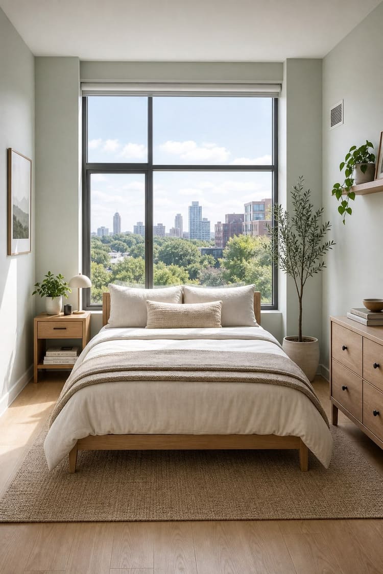 Mẫu cửa sổ nhôm kính phòng ngủ phong cách Scandinavian đẹp đơn giản