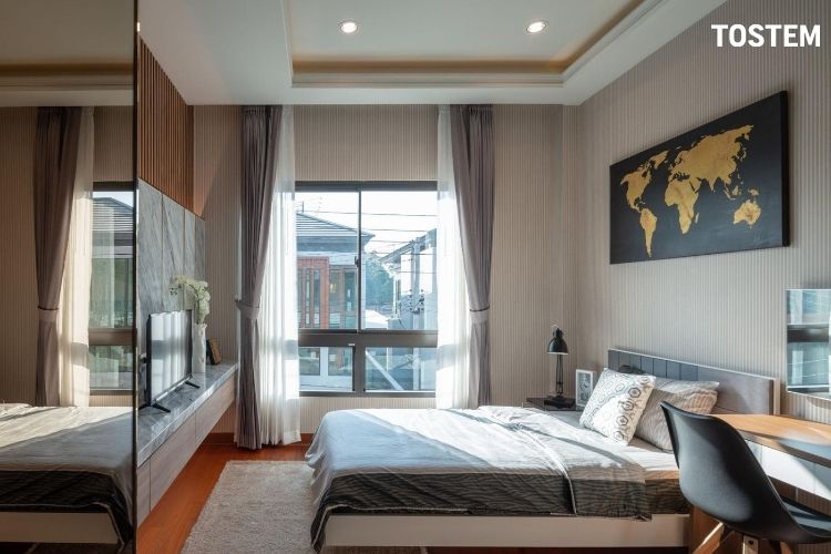 Mẫu phòng ngủ 12m2 đơn giản, đầy đủ tiện nghi cho 1 - 2 người