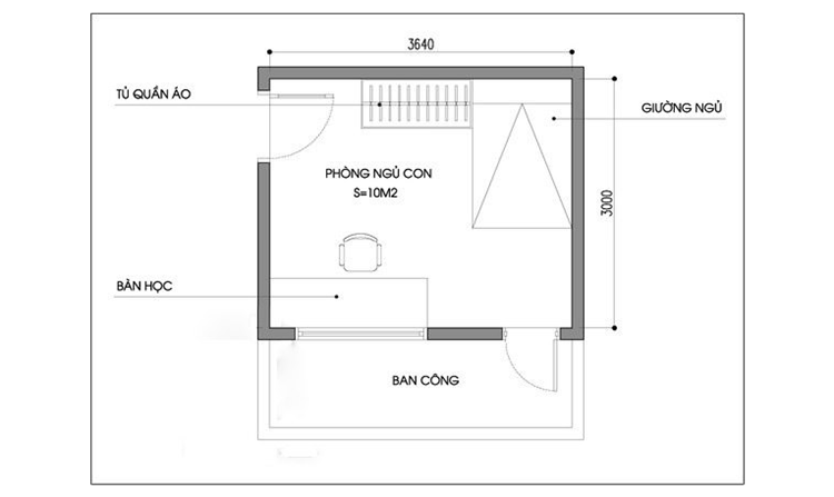 Bản vẽ thiết kế phòng ngủ 10m2 đầy đủ công năng, tiện nghi cho trẻ em
