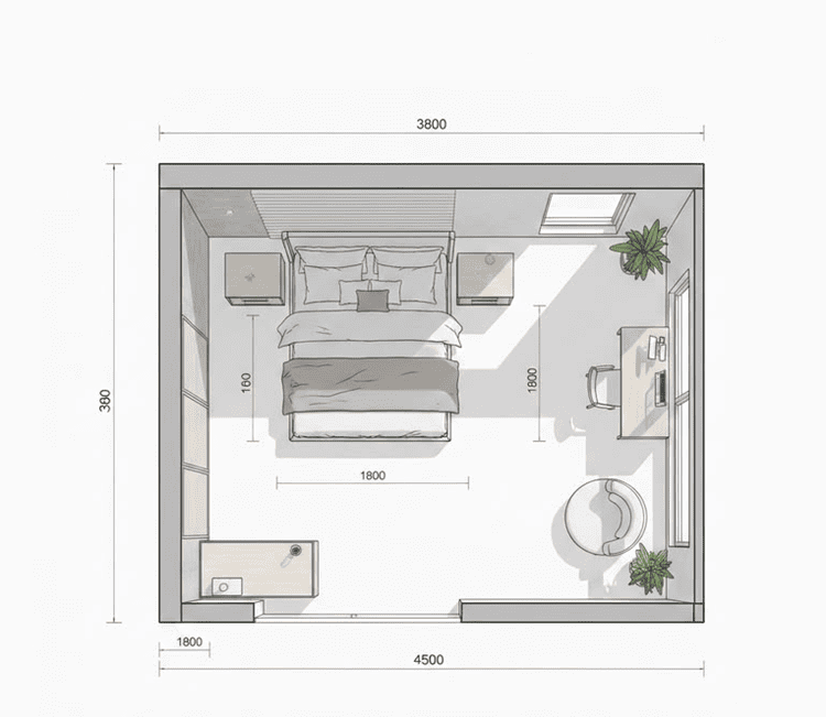 Mẫu bản vẽ 3D phòng ngủ bố trí khoa học, hiện đại
