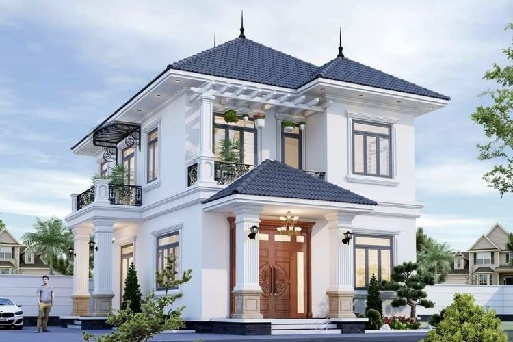 Biệt thự 2 tầng mái Nhật có độ dốc vừa phải, thoát nước hiệu quả