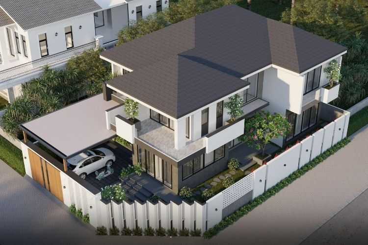 Biệt thự mái Thái 2 tầng 2 mặt tiền sang trọng, phù hợp với những khu đất ở vị trí góc