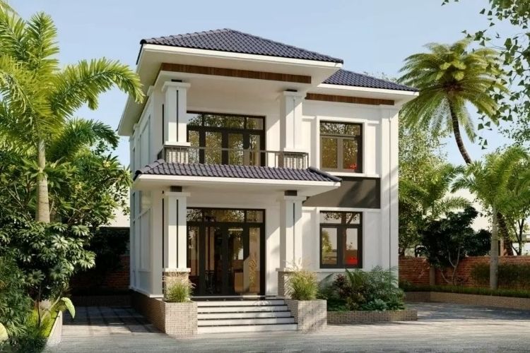 Biệt thự 2 tầng mái Nhật ở nông thôn đẹp, đơn giản