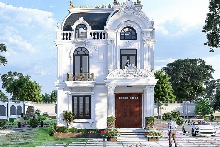 biệt thự 2 tầng tân cổ điển nổi bật với họa tiết trang trí bắt mắt, sang trọng