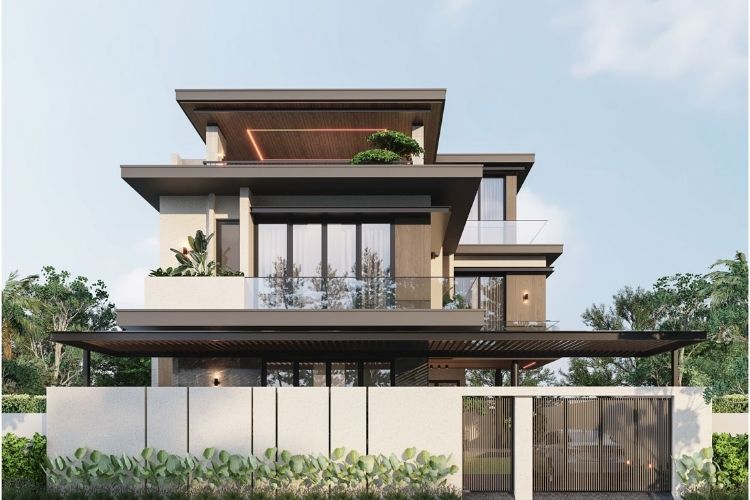 Biệt thự 2 tầng đơn giản với tông màu trung tính, đầy đủ công năng