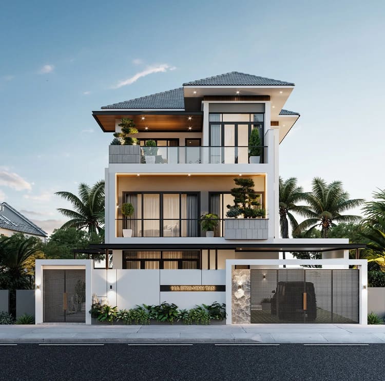 Lắp đặt cửa lùa nhôm kính giúp đón sáng và mở rộng tầm nhìn khoáng đạt cho biệt thự 3 tầng mái Nhật