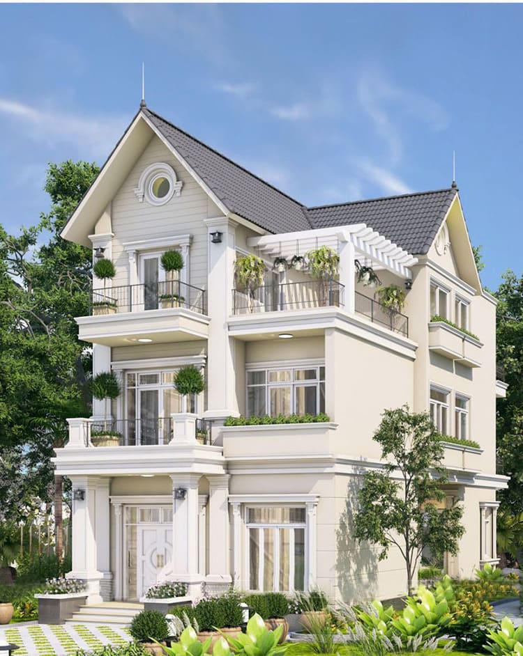 Mẫu biệt thự 3 tầng mái Thái tinh tế, phong cách tân cổ điển