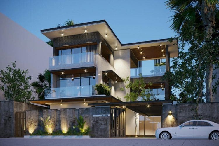 Mẫu biệt thự 3 tầng mái bằng vuông vứt, hiện đại