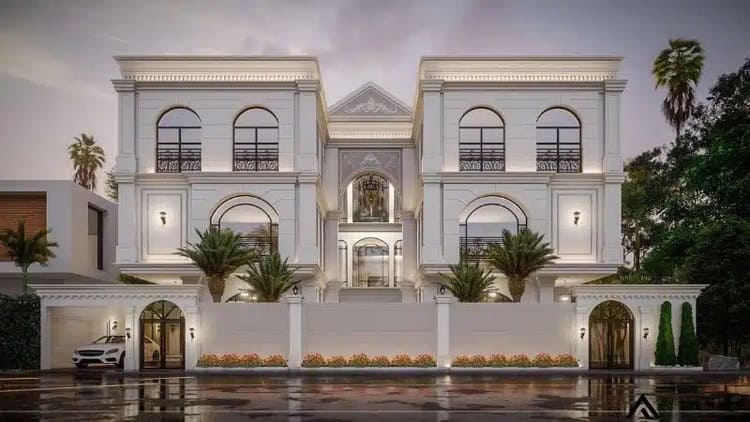 Biệt thự 3 tầng chữ U đẹp sang, phong cách tân cổ điển