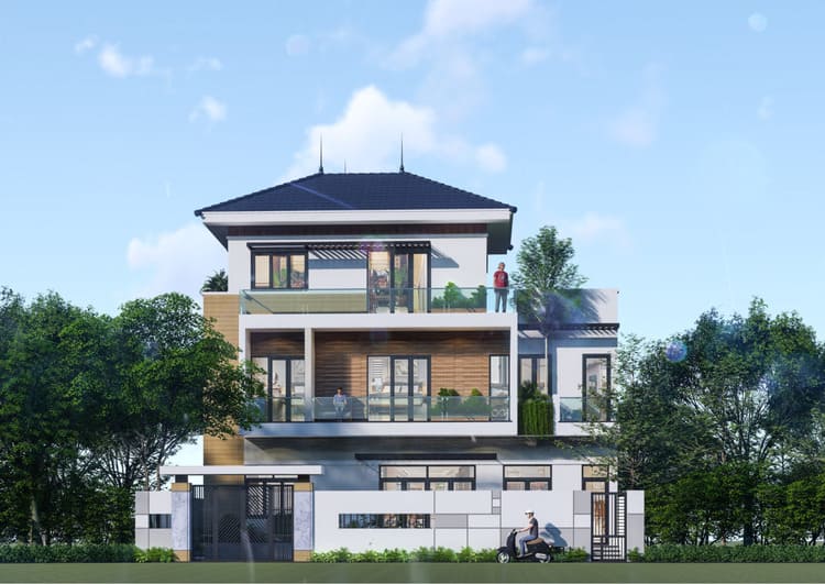 Biệt thự 3 tầng ở nông thôn đẹp thư giãn, gần gũi với thiên nhiên