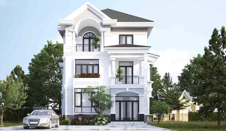 Mẫu biệt thự 3 tầng mái Nhật với hệ cửa nhôm kính cao cấp hiện đại