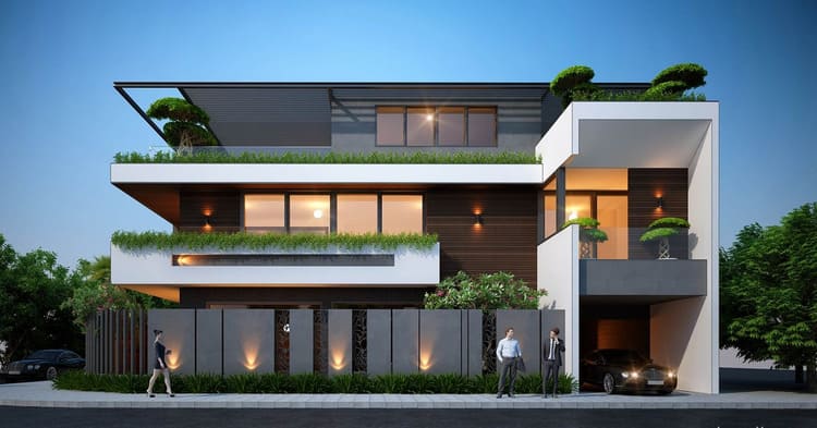 Mẫu biệt thự 3 tầng đẹp hiện đại, hình khối độc đáo