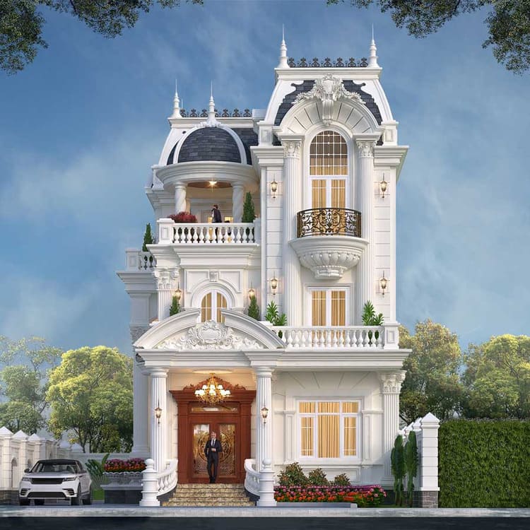 Biệt thự 3 tầng phong cách Châu Âu nổi bật với mái Mansard
