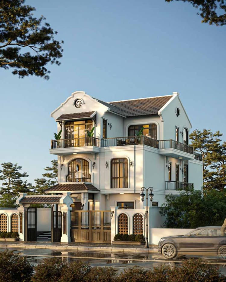 Mẫu biệt thự 3 tầng phong cách Indochine kết hợp hài hòa Á Đông và kiến trúc Pháp