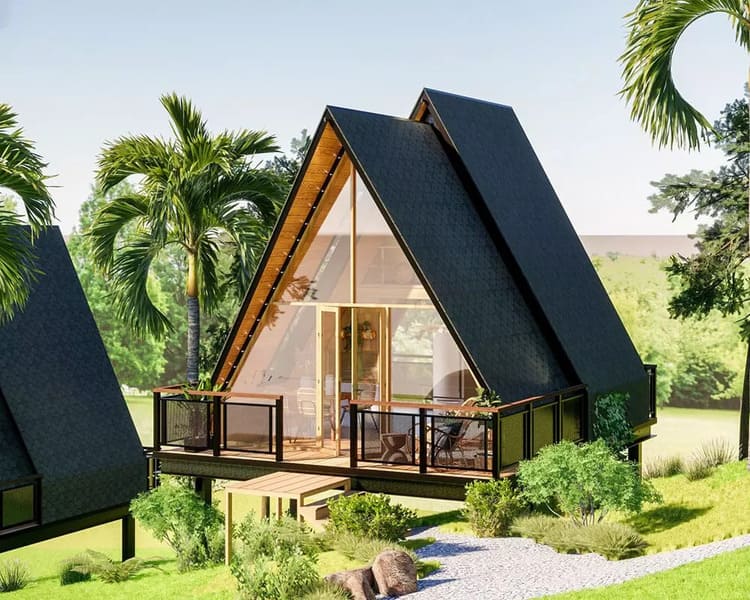 Bungalow với các cửa sổ, cửa nhôm kính và vách kính cố định giúp tận dụng ánh sáng tự nhiên và thông thoáng không gian