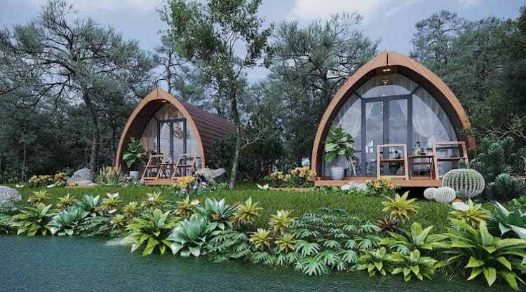 Mẫu nhà Bungalow phong cách hiện đại, kết hợp vẻ đẹp thanh lịch và hài hòa với cảnh đẹp núi rừng