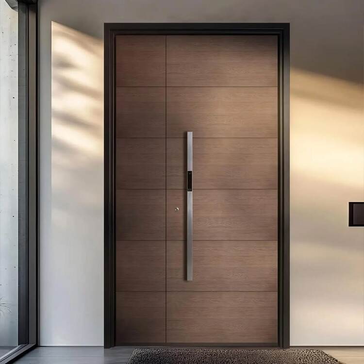 Mẫu cửa nhôm vân gỗ 1 cánh đẹp, sang trọng cho mặt tiền nhà phố