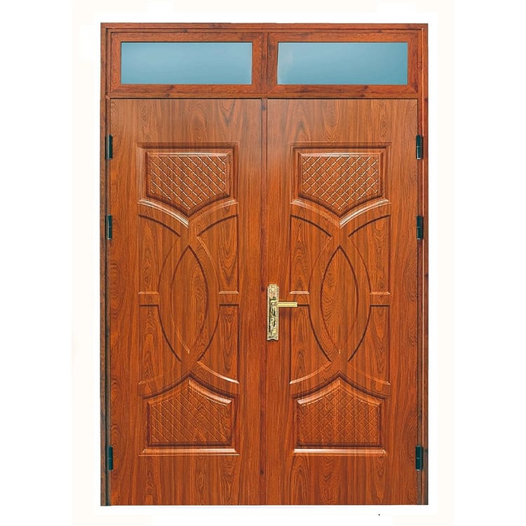 Mẫu cửa chính nhôm vân gỗ 2 cánh sang trọng, ấn tượng