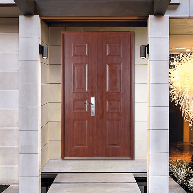 Mẫu cửa thép vân gỗ 2 cánh lệch đẹp, độc đáo